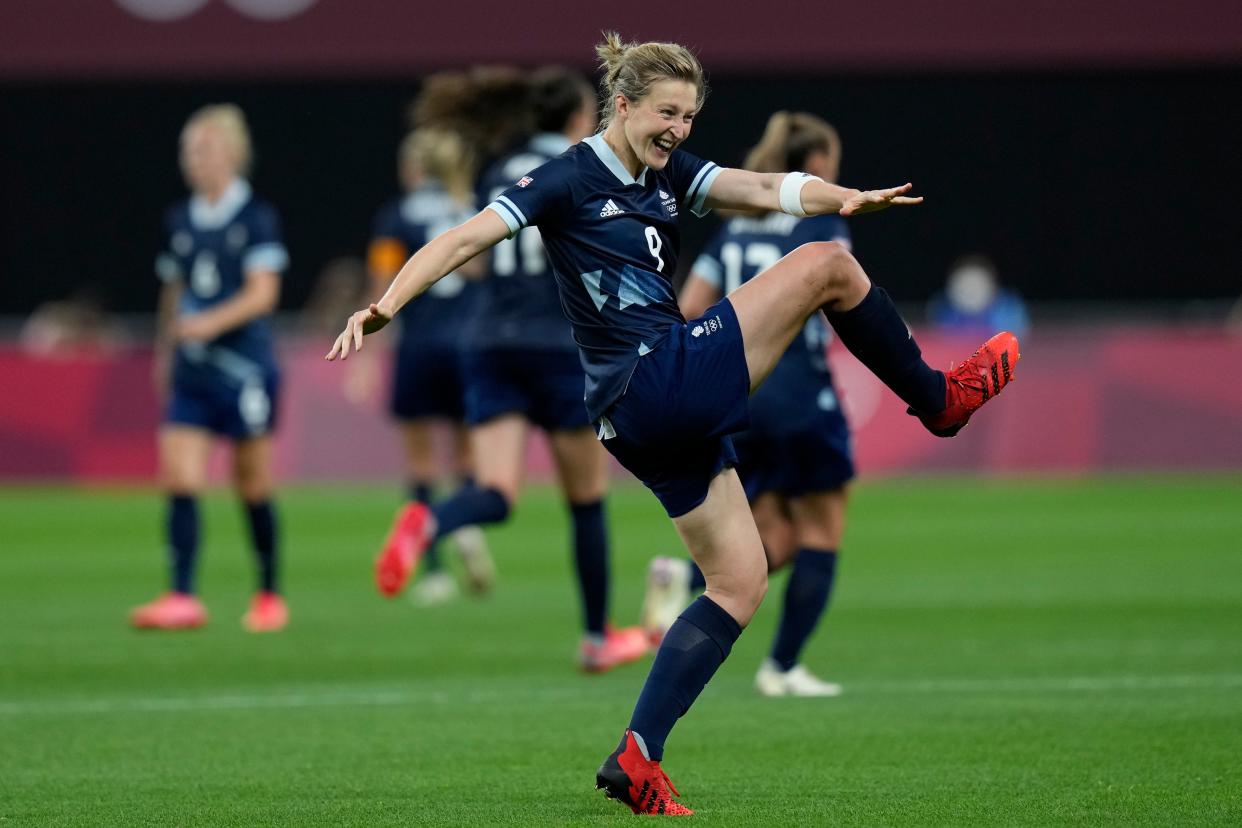 Ellen White celebrates scoring Great Britain's second goal against Chile (AP)