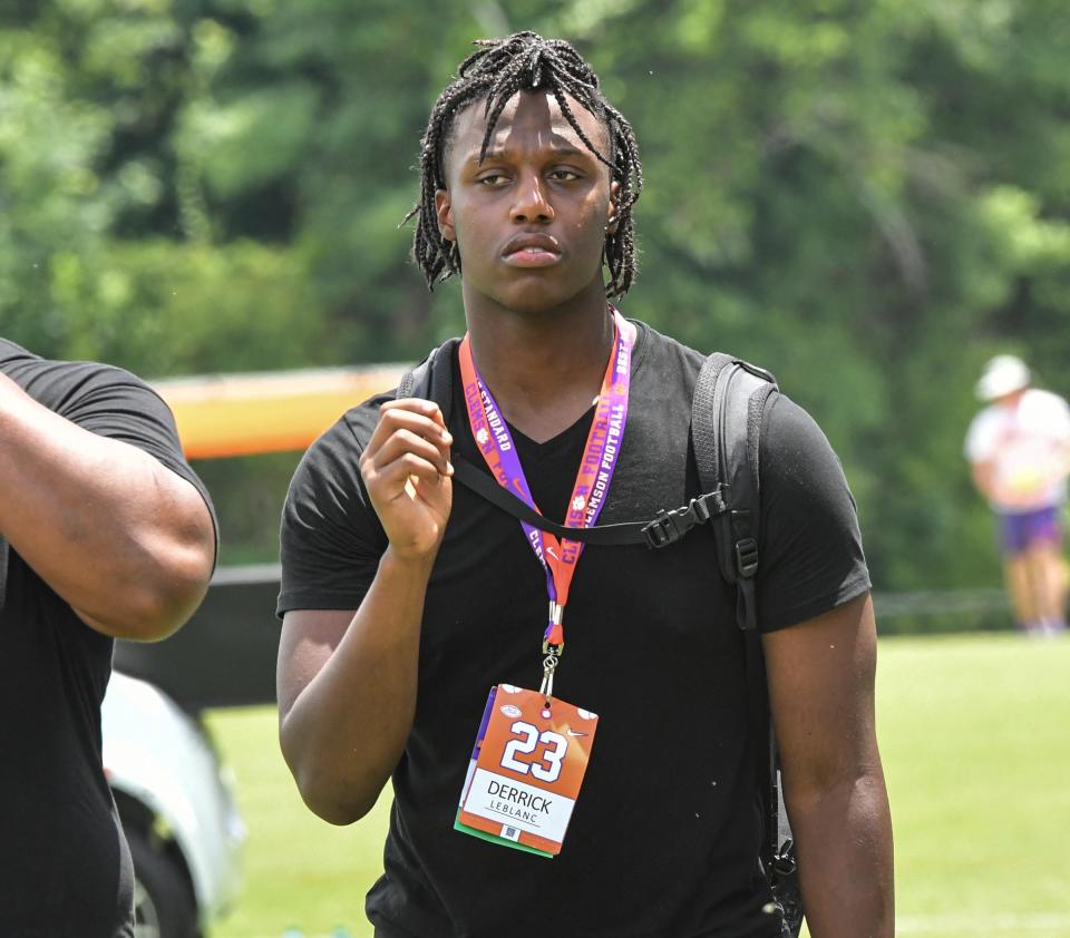 Derrick Leblanc, a class of 2023 defensive lineman who helped Osceola High to the Florida 8A state championship game, at the Dabo Swinney Football Camp 2021 day one in Clemson Wednesday, June 2, 2021.