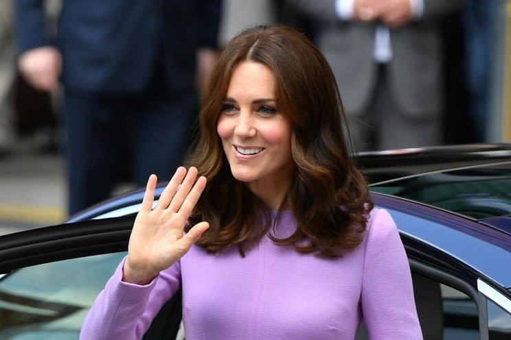 The Duchess of Cambridge wearing lavender on the final day of the royal tour. [Photo: PA]