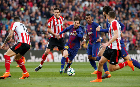 Soccer Football - La Liga Santander - FC Barcelona vs Athletic Bilbao - Camp Nou, Barcelona, Spain - March 18, 2018 Barcelona’s Lionel Messi in action REUTERS/Albert Gea