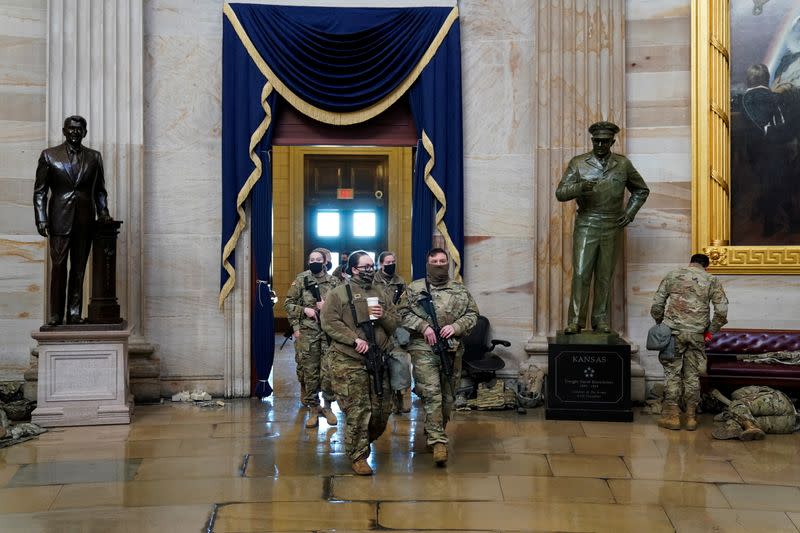 National Guard members gather at the U.S. Capitol in Washington