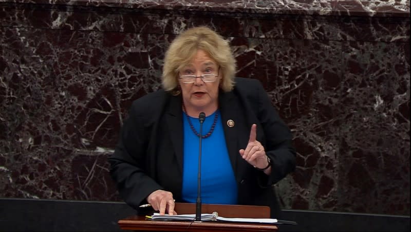 House impeachment manager Lofgren speaks during impeachment trial of President Trump at the U.S. Capitol in Washington