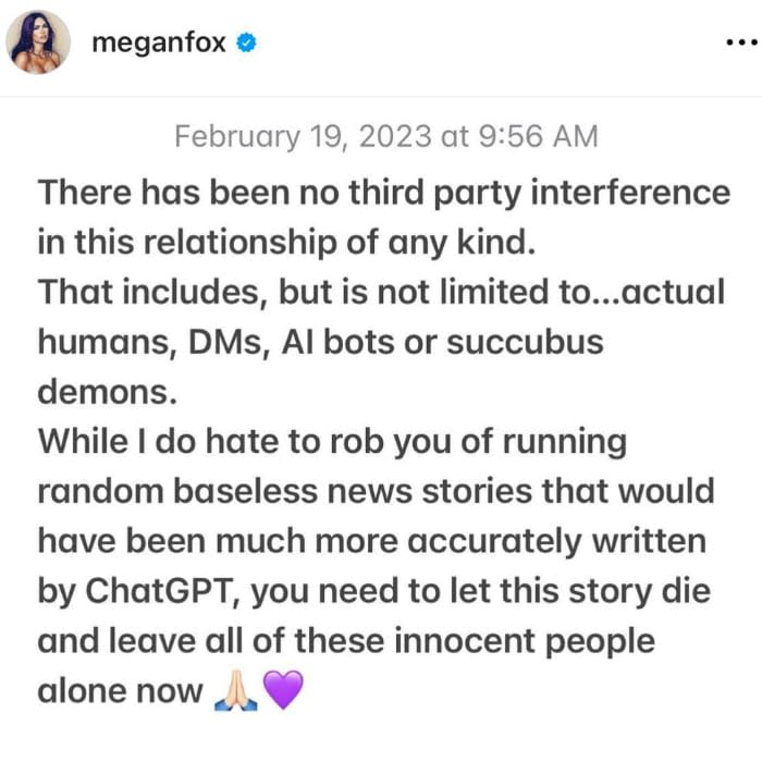 Megan Fox hace un comunicado