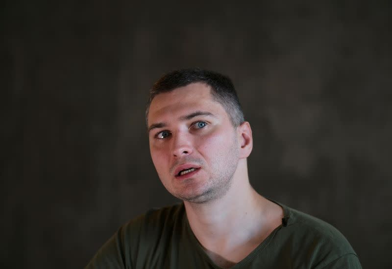 Belarusian software engineer Max Korolevsky speaks during an interview in Kyiv