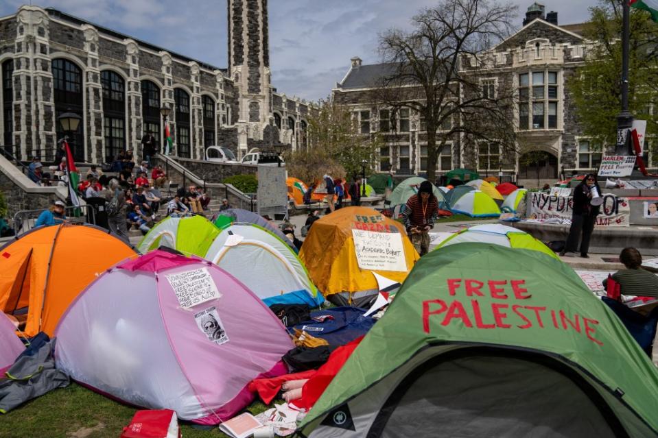 Protests at Columbia University and New York University have led to the arrests of more than 200 – and tents littered the CUNY campus lawns. REUTERS