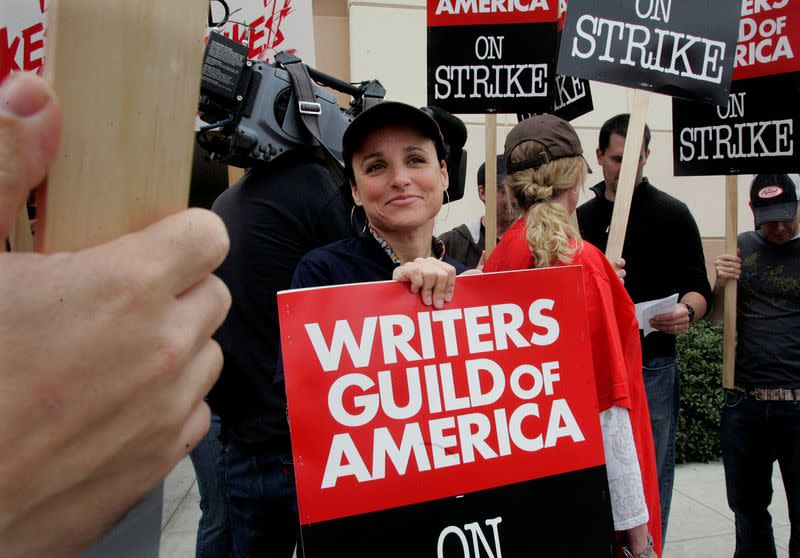 FILE PHOTO: Actress Julia Louis-Dreyfus joins picket line with Writers Guild America members in Burbank