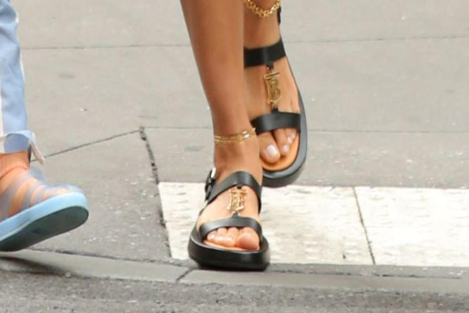 A closer view of Irina Shayk’s sandals. - Credit: Courtesy of Splash News