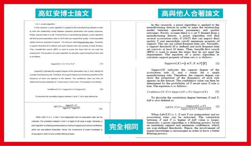 本刊報導高虹安博士論文涉抄襲，高指媒體不該僅以4頁截圖就指控她涉抄襲及剽竊。事實上，本刊比對，高虹安的博士論文與2份資策會論文期刊有4161字相同，占了其論文的25％。