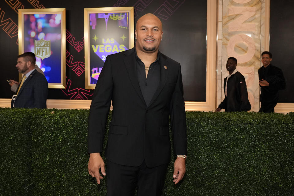 Las Vegas Raiders head coach Antonio Pierce poses on the red carpet at the NFL Honors award show ahead of the Super Bowl 58 football game Thursday, Feb. 8, 2024, in Las Vegas. The San Francisco 49ers face the Kansas City Chiefs in Super Bowl 58 on Sunday. (AP Photo/Godofredo A. Vásquez)