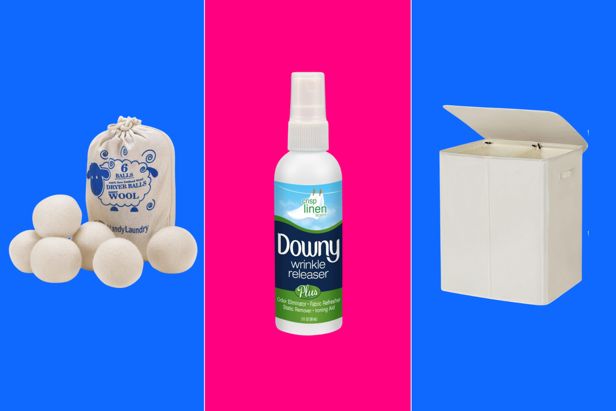 wool dryer balls, Downy Wrinkle Releaser, dual-sided laundry hamper