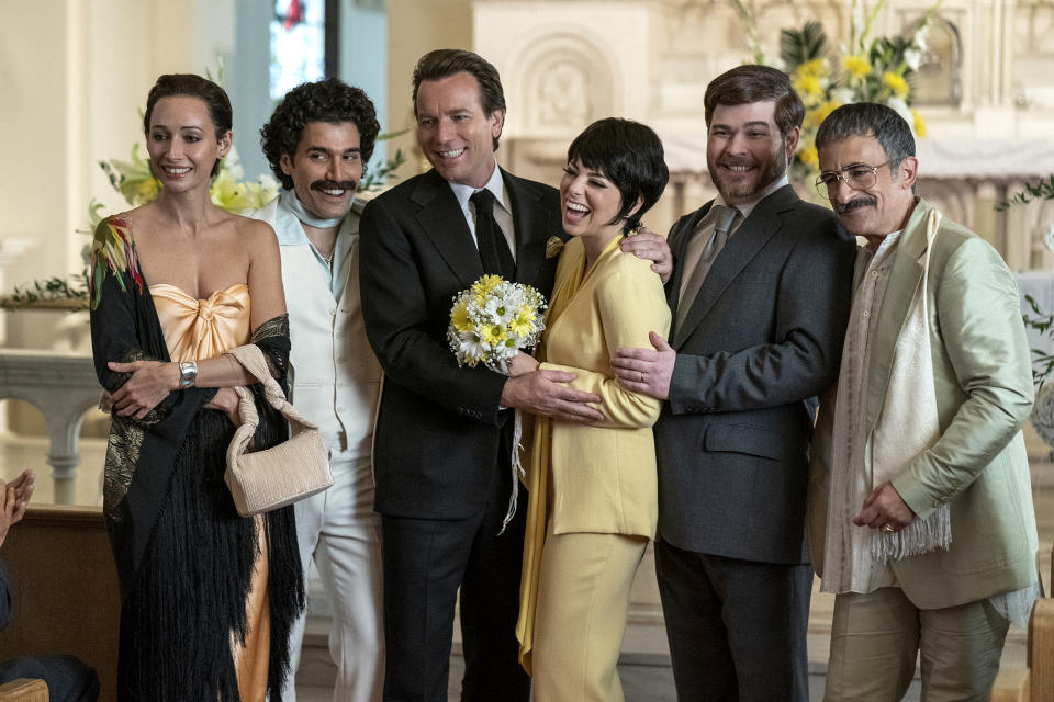 Rebecca Dayan as Elsa Peretti, Gian Franco Rodriguez as Victor Hugo, Ewan McGregor as Halston, Krysta Rodriguez as Liza Minelli, Jonathan Wagner as Jack Haley and David Pittu as Joe Eula in 