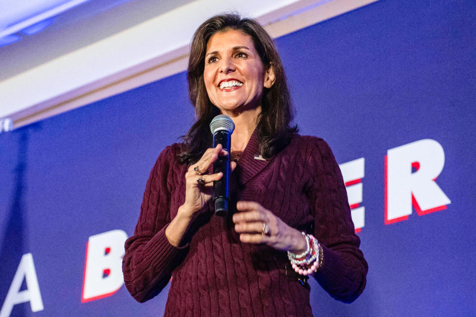 Republican presidential candidate Nikki Haley speaks (Joseph Prezioso / AFP - Getty Images)