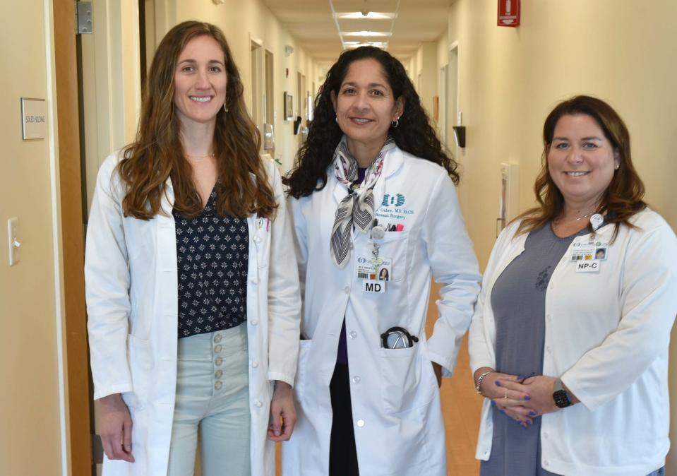 Dr. Naomi Kalliath, left, Dr. Jill Oxley, center, nurse practioner-certified, Stephanie Ellis right, with Cape Cod Healthcare.