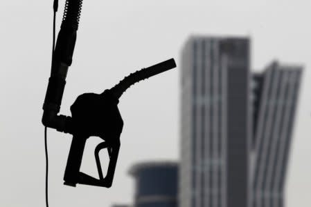 FILE PHOTO:  A gasoline pump is seen hanging at a petrol station in central Seoul April 6, 2011. REUTERS/Lee Jae-Won