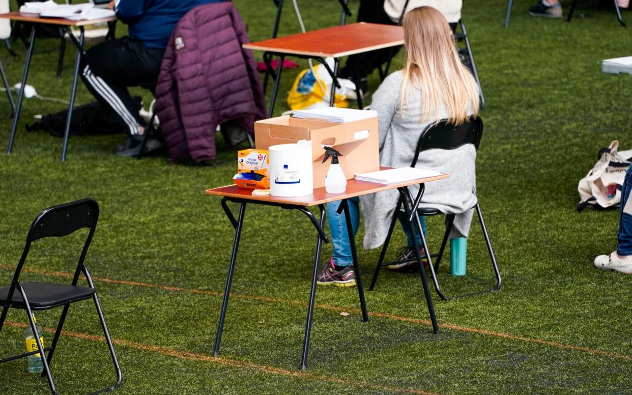 Vallhall Sports Arena in Oslo as preparations are made to be used as a school exam room -  Lise Aserud