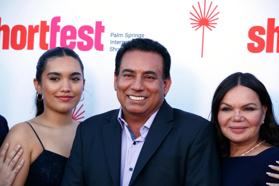 Palm Springs International Film Festival and Film Awards Chairman Nachhattar Chandi, center, attends the 29th annual Palm Springs International ShortFest opening night with his daughter Angelie Chandi, left, and wife Susana Chandi at the Palm Springs Cultural Center in Palm Springs, Calif., on Tuesday, June 20, 2023.