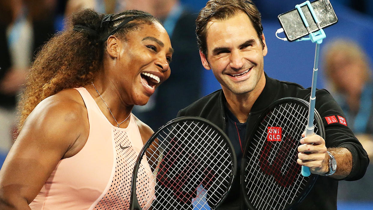 Serena Williams and Roger Federer at the Hopman Cup in 2019. (Photo by Paul Kane/Getty Images)