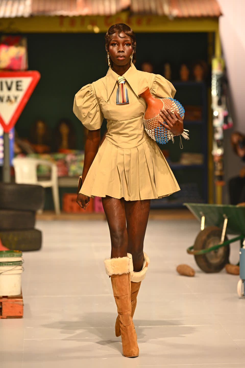 london, england february 16 a model walks the runway at the tolu coker show during london fashion week february 2024 at the bfc newgen show space on february 16, 2024 in london, england photo by joe maherbfcgetty images