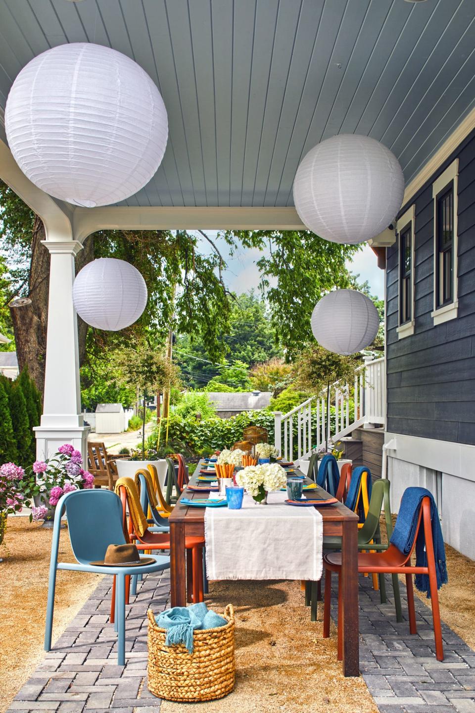 Built by Louisville’s Twin Spires Remodeling and decked out by HGTV interior designer Brian Patrick Flynn, the house is part of the HGTV Urban Oasis 2023 sweepstakes. Pictured here is the carport, with a party table set up.