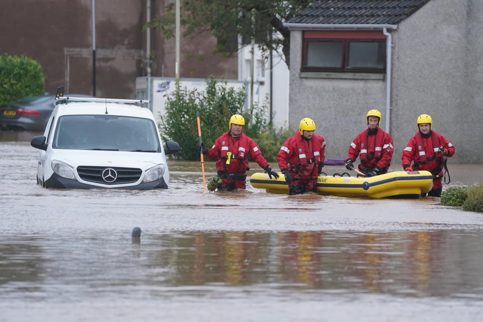 Flooding in Brechin, Scotland, on Friday morning. (PA)