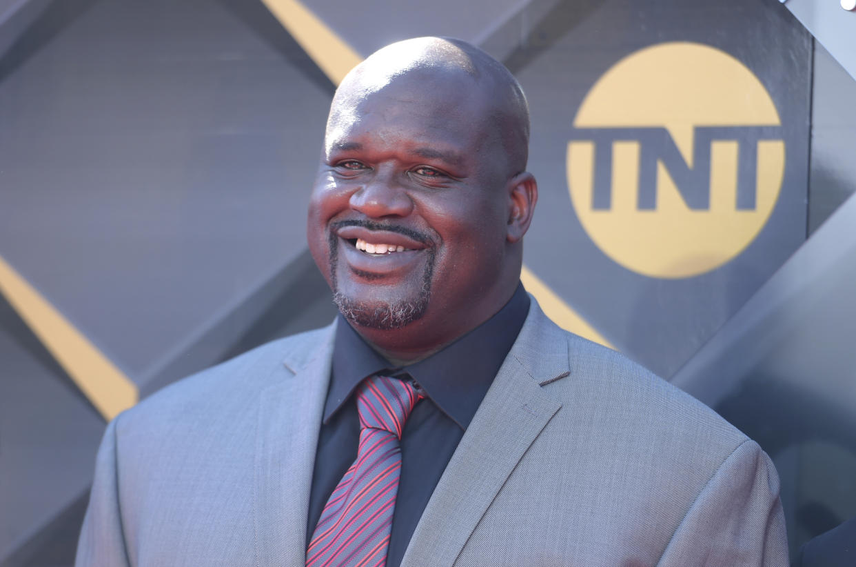 Shaquille O'Neal arrives at the NBA Awards on Monday, June 25, 2018, at the Barker Hangar in Santa Monica, Calif. (Photo by Richard Shotwell/Invision/AP)