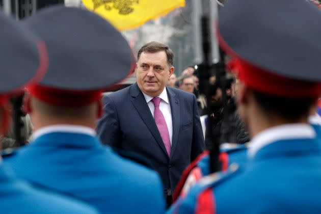 Milorad Dodik, the President of the Republic of Srpska, inspects an honour guard during a parade marking the 26th anniversary of the Republic of Srpska in the Bosnian town of Banja Luka, Tuesday, Jan. 9, 2018. The Jan. 9 holiday commemorates the date in 1992 when Bosnian Serbs declared the creation of their own state in Bosnia, igniting the country's devastating 4-year war. (AP Photo/Amel Emric) (Photo: via Associated Press)
