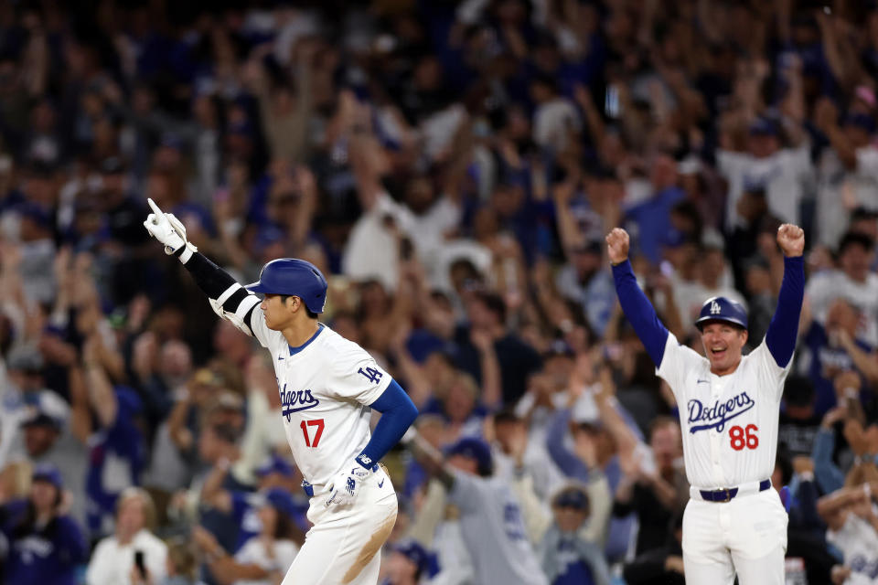 大谷翔平以一發再見滿貫全壘打，達成個人單季40-40紀錄。（Photo by Katelyn Mulcahy/Getty Images）