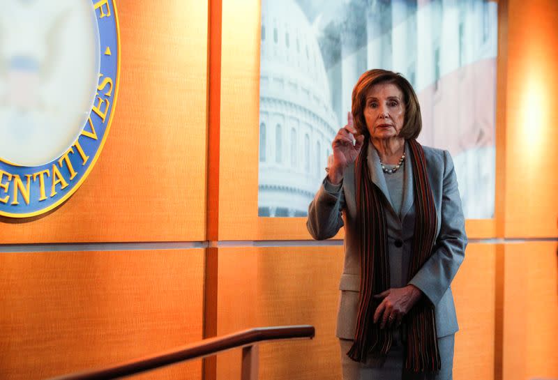 Speaker of the House Pelosi holds news conference on the House Democrats infrastructure proposal on Capitol Hill in Washington