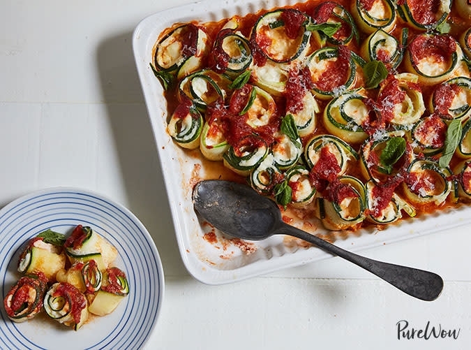 Baked Zucchini 'Ziti' Spirals with Mozzarella