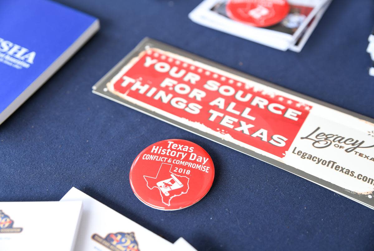 Texas State Historical Association merchandise on display at Open Congress during the Texas Tribune Festival in Austin on Sept. 24, 2022.