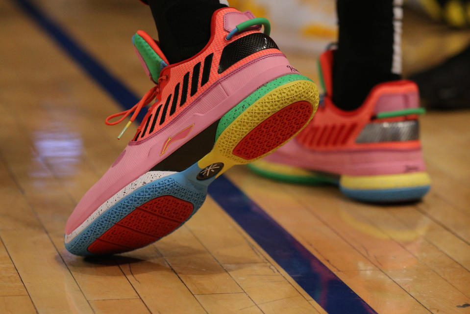 Jan 27, 2019; New York, NY, USA; Sneakers of Miami Heat guard Dwayne Wade (3) during the first quarter against the New York Knicks at Madison Square Garden. Mandatory Credit: Brad Penner-USA TODAY Sports