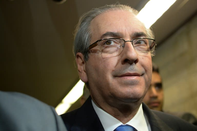 The president of the Chamber of Deputies Eduardo Cunha heads to the Senate to launch the impeachment trial of President Dilma Rousseff in the National Congress in Brasilia, April 18, 2016