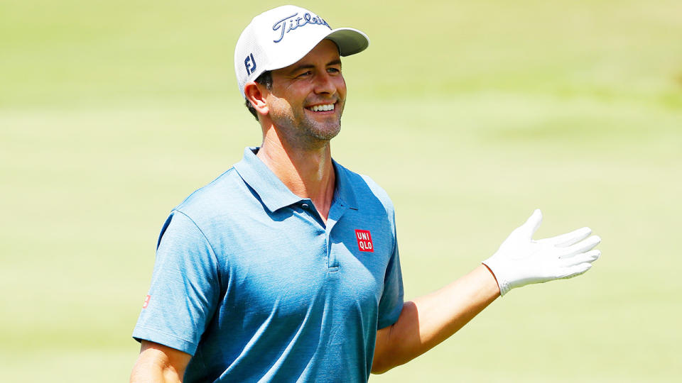 Adam Scott of Australia reacts on the first hole during the first round of the TOUR Championship at East Lake Golf Club on August 22, 2019 in Atlanta, Georgia. (Photo by Kevin C. Cox/Getty Images)