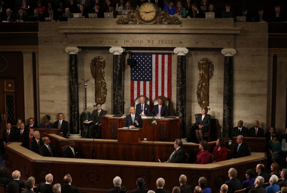 U.S. President Barack Obama delivers his State of the Union address to a joint session of the U.S. Congress on Capitol Hill in Washington