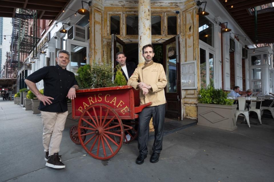 Famed Waverly Inn chef John DeLucie, from left, restaurateur Eytan Sugarman and Paris Cafe executive chef Luis Parreira. “It’s like a diamond that has been buried under the earth,” Sugarman said. Gabriella Bass