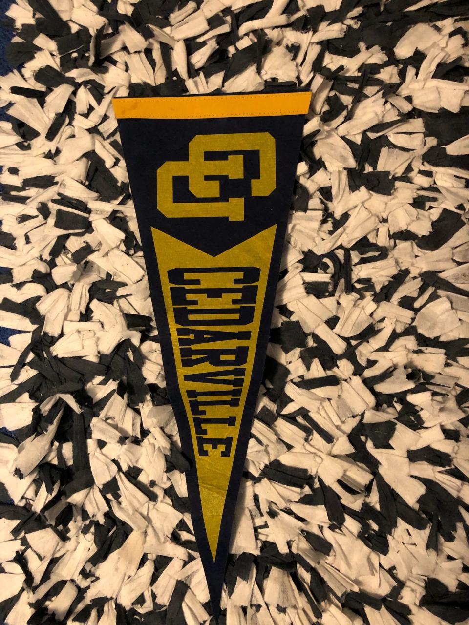 The pennant that Cedarville sent Arielle Wenig when she was in 4th grade..