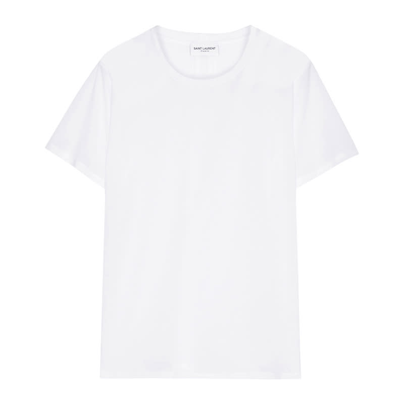 <a rel="nofollow noopener" href="http://rstyle.me/~9LR9u" target="_blank" data-ylk="slk:Slub Cotton-Jersey T-Shirt, Saint Laurent, $340;elm:context_link;itc:0;sec:content-canvas" class="link ">Slub Cotton-Jersey T-Shirt, Saint Laurent, $340</a>