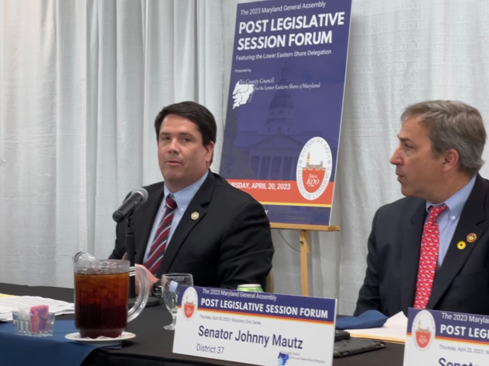Del. Chris Adams, R-Wicomico, speaks at the Post Legislative Session Forum in Salisbury, Maryland on April 20, 2023. Adams chairs the Eastern Shore delegation to the Maryland General Assembly.