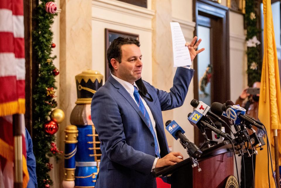 Paterson Mayor André Sayegh announces a mask mandate and signs an executive order on Tuesday Dec. 28, 2021. The number of COVID cases in Paterson rises as the omicron variant spreads.