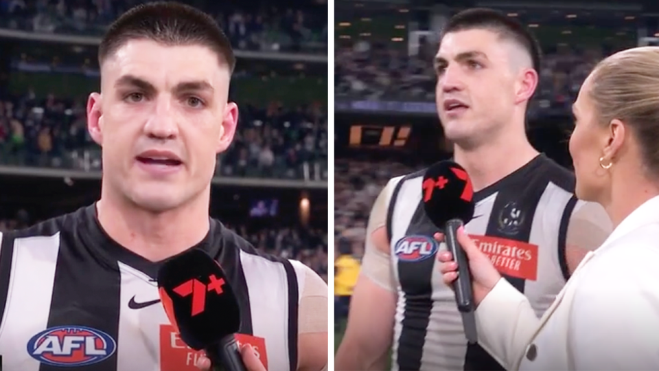 Collingwood player Brayden Maynard speaks.