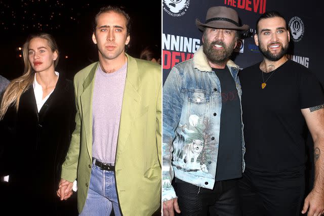 <p>Ron Galella, Ltd./Ron Galella Collection/Getty ; Steve Granitz/WireImage</p> Nicolas Cage and Christina Fulton attend the "Rocky V" West Hollywood Premiere on November 13, 1990. ; Nicolas Cage and son Weston Coppola Cage arrives at the Premiere Of Quiver Distribution's "Running With The Devil" on September 16, 2019 in Beverly Hills, California.