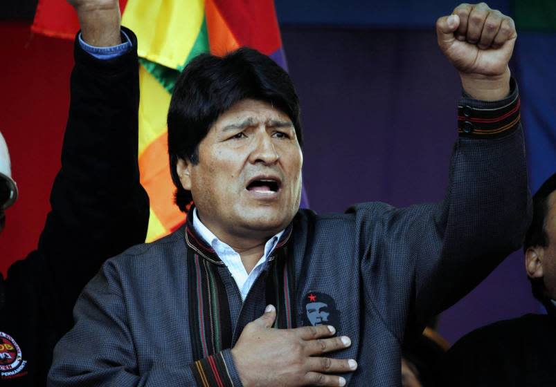 Bolivian President Evo Morales, singing the national anthem at a May Day march in La Paz, has expelled USAID from his nation, complaining that Washington "still has a mentality of domination and submission" in the region.