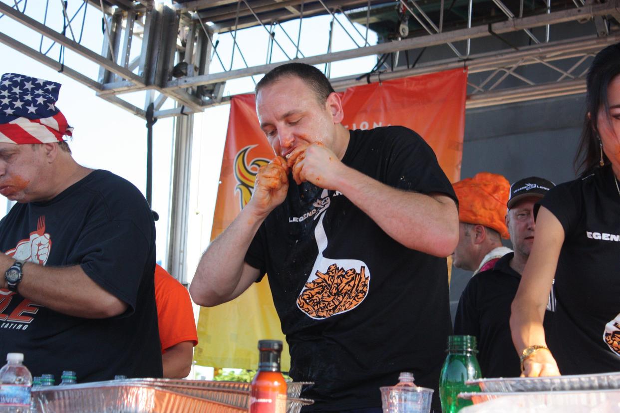 Joey Chestnut at the National Buffalo Wing Eating Championship