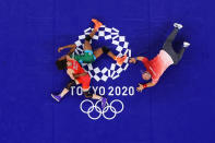 <p>Anastasia Nichita of Team Moldova competes against Odunayo Folasade Adekuoroye of Team Nigeria during the Women's Freestyle 57kg 1/8 Final on day twelve of the Tokyo 2020 Olympic Games at Makuhari Messe Hall on August 04, 2021 in Chiba, Japan. (Photo by Maddie Meyer/Getty Images)</p> 