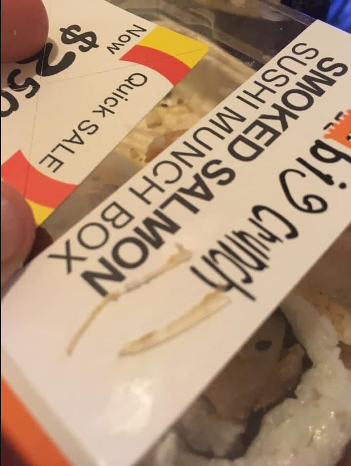 Photo of sharp plastic pieces found in Coles sushi bought in Sydney. 