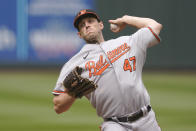 Baltimore Orioles starting pitcher John Means throws to a Seattle Mariners during the ninth inning of a baseball game Wednesday, May 5, 2021, in Seattle. Means threw a no-hitter as the Orioles won 6-0. (AP Photo/Ted S. Warren)