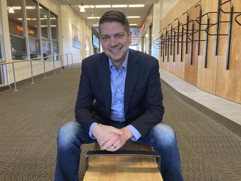 FILE - Nick Begich, a Republican running for the open U.S. House seat from Alaska, poses for a photo April 12, 2022, in Anchorage, Alaska. Voters are facing an unusual election, with 48 candidates running to succeed the man who held the state's only U.S. House seat for 49 years. While some of the candidates in the June 11 special primary have name recognition, many are relative unknowns or political novices. (AP Photo/Mark Thiessen, File)