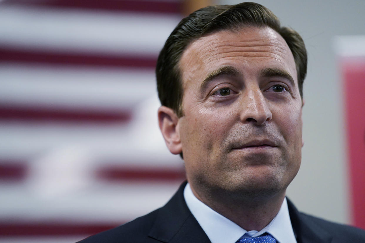 FILE - Republican Nevada Senate candidate Adam Laxalt speaks at a news conference on Aug. 4, 2022, in Las Vegas. Less than a month before election day, 14 members of Nevada Republican Senate candidate Adam Laxalt's family sent a letter endorsing his opponent, Democratic Sen. Catherine Cortez Masto.(AP Photo/John Locher, File)