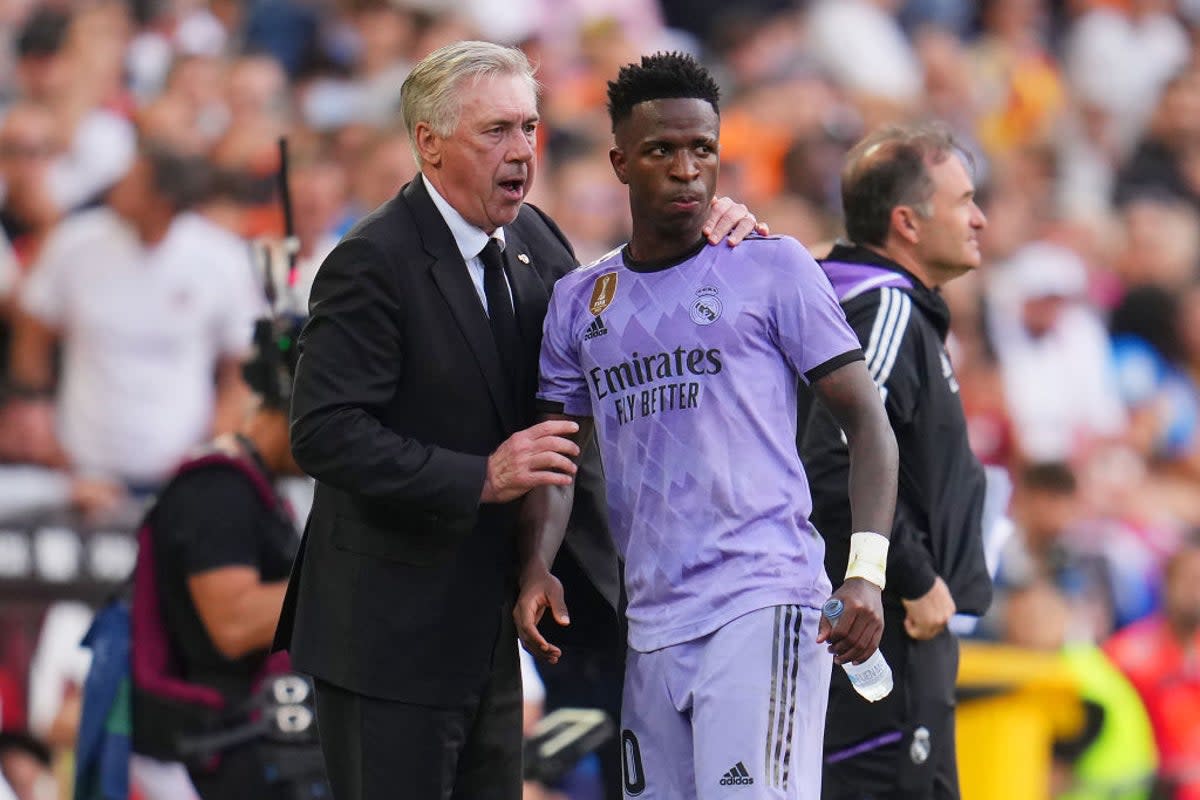 Carlo Ancelotti (left) has   said that La Liga has a ‘problem’ after Vinicius Jr was again abused  (Getty Images)