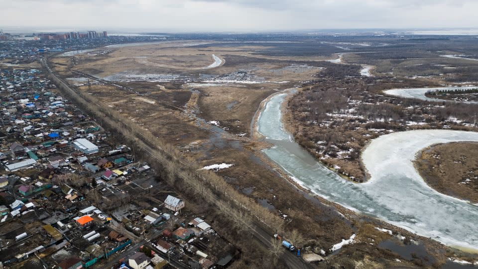 An aerial view shows the edge of the Kazakh city of Petropavl on Wednesday. - Evgeniy Lukyanov/AFP/Getty Images